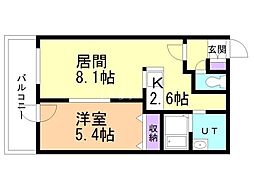 ワンダーハイム中の島 1LDKの間取図画像