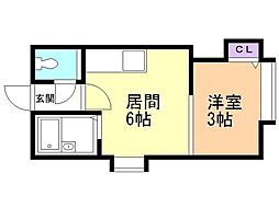 パークサイド豊平公園 1DKの間取図画像