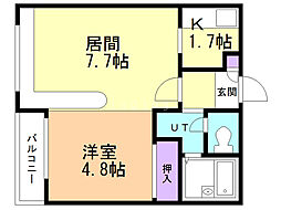 ホークメゾン札幌2号館 1LDKの間取図画像
