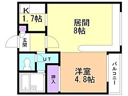 ホークメゾン札幌1号館 1LDKの間取図画像