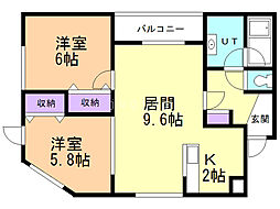 ル・シエル月寒東 2LDKの間取図画像