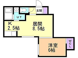 エルキューブ学園前 1LDKの間取図画像