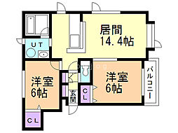 グロワール・エリ 2LDKの間取図画像