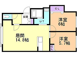グリーンシャルマンF 2LDKの間取図画像