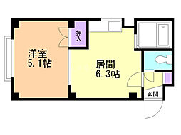 ウォーター通りA 1DKの間取図画像