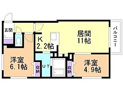 ブランシャールNOA豊平 2LDKの間取図画像