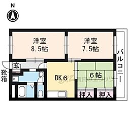 エバーグリーン嵐山 3DKの間取図画像