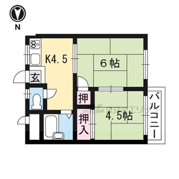 京都府京都市西京区桂上野北町(賃貸アパート2DK・2階・35.00㎡)の写真 その2