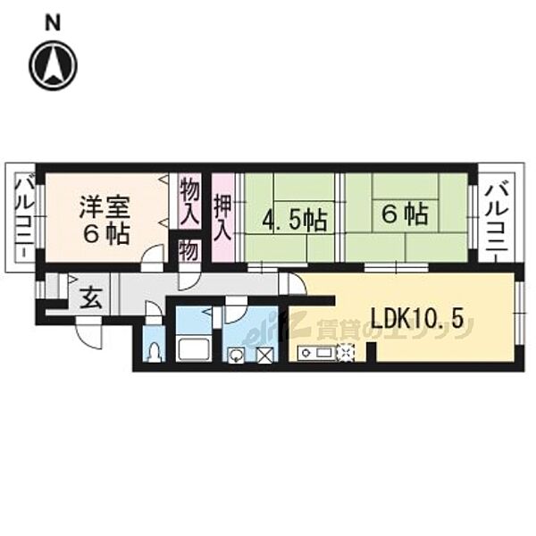 ヴェルデ三番館 205｜京都府京都市西京区山田北山田町(賃貸マンション3LDK・2階・66.17㎡)の写真 その2