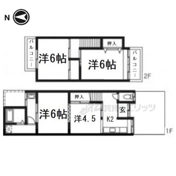 嵯峨新宮町1-67貸家 ｜京都府京都市右京区嵯峨新宮町(賃貸一戸建4K・2階・59.67㎡)の写真 その2