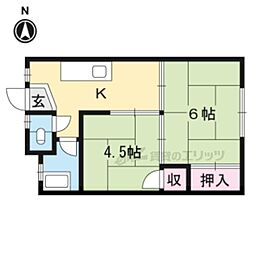 JR山陰本線 亀岡駅 徒歩16分の賃貸アパート 1階2Kの間取り
