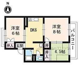 京福電気鉄道北野線 北野白梅町駅 徒歩7分の賃貸アパート 1階3DKの間取り