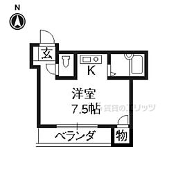 サンシャインシルク嵯峨 2階ワンルームの間取り