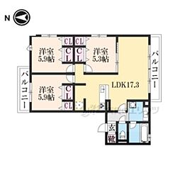 JR山陰本線 嵯峨嵐山駅 徒歩13分の賃貸アパート 2階3LDKの間取り