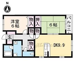 JR山陰本線 太秦駅 徒歩9分の賃貸マンション 2階2LDKの間取り