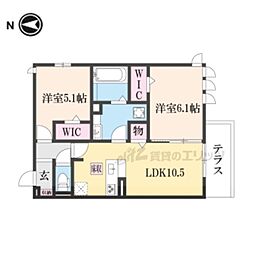 JR山陰本線 亀岡駅 徒歩2分の賃貸アパート 1階2LDKの間取り