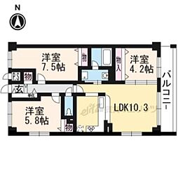JR山陰本線 花園駅 徒歩10分の賃貸マンション 2階3LDKの間取り