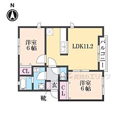 ヒルズ篠山 2LDKの間取図画像