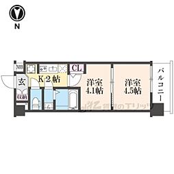 京都市南区吉祥院西ノ庄西浦町マンション 2Kの間取図画像