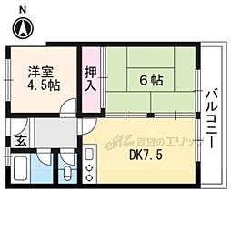 衣笠マンション 2DKの間取図画像