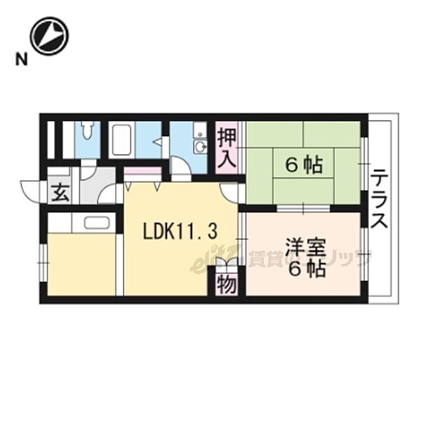 サンシャイン上藪 106｜滋賀県栗東市中沢１丁目(賃貸マンション2LDK・1階・51.00㎡)の写真 その2