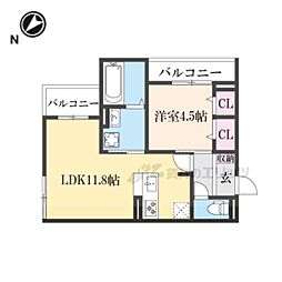 シェノン栗東 2階1LDKの間取り