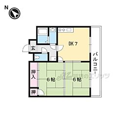 リバーサイドマンション 2DKの間取図画像