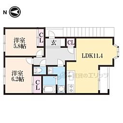 近江鉄道近江本線 日野駅 徒歩19分の賃貸アパート 2階2LDKの間取り