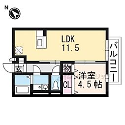 セジュールアースマーシIII 2階1LDKの間取り