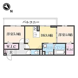 エレガンス ビュー 2DKの間取図画像
