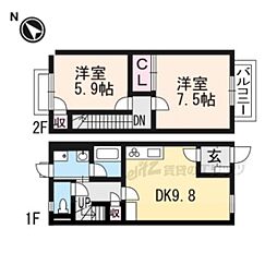 APPLAUSE A棟 1階2DKの間取り