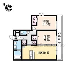 クレストブルー 3階2LDKの間取り