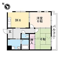 JR東海道・山陽本線 瀬田駅 徒歩16分の賃貸マンション 5階2DKの間取り