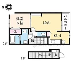 パル・ボナール 2階1LDKの間取り