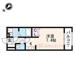 エクセル田中　Ｗ棟 1階ワンルームの間取り