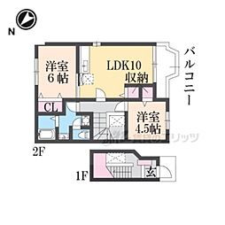 シャン　ド　ルミエール 2階2LDKの間取り