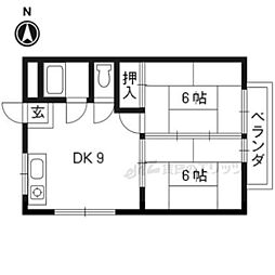 ハイツ琵琶 1階2DKの間取り
