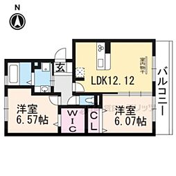 JR湖西線 唐崎駅 徒歩11分の賃貸アパート 2階2LDKの間取り