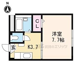清水ハイツ 1階1Kの間取り