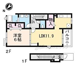 シンシアI 2階1LDKの間取り