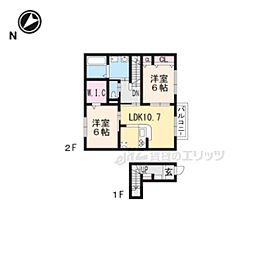 フェリシオ高野B 2LDKの間取図画像