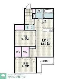 JR南武線 武蔵新城駅 徒歩14分の賃貸マンション 2階2LDKの間取り