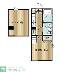 小田急小田原線 向ヶ丘遊園駅 徒歩8分の賃貸アパート 2階1Kの間取り