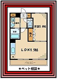 京王相模原線 稲城駅 徒歩16分の賃貸マンション 2階1LDKの間取り