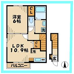 京王相模原線 京王よみうりランド駅 徒歩3分の賃貸アパート 2階1LDKの間取り