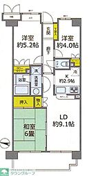 JR南武線 武蔵新城駅 徒歩14分の賃貸マンション 2階3LDKの間取り