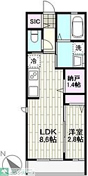 川崎市多摩区宿河原5丁目アパート 1LDKの間取図画像