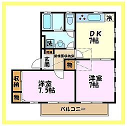 プラザ・ワンC 2DKの間取図画像
