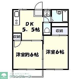 ソフィアハイツB棟 2DKの間取図画像