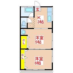 ゆたか荘 2Kの間取図画像